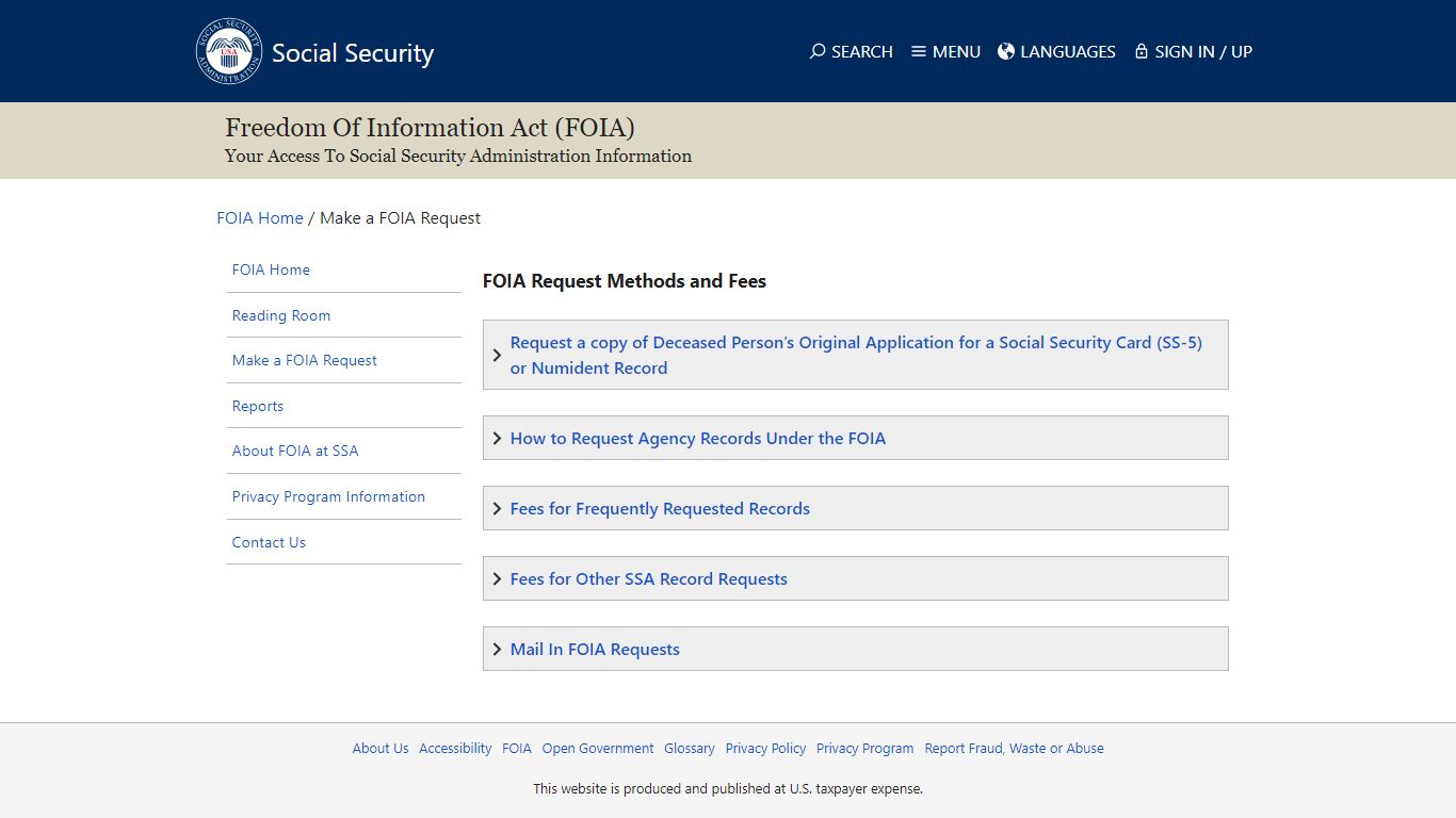 Make a FOIA Request - Social Security Administration